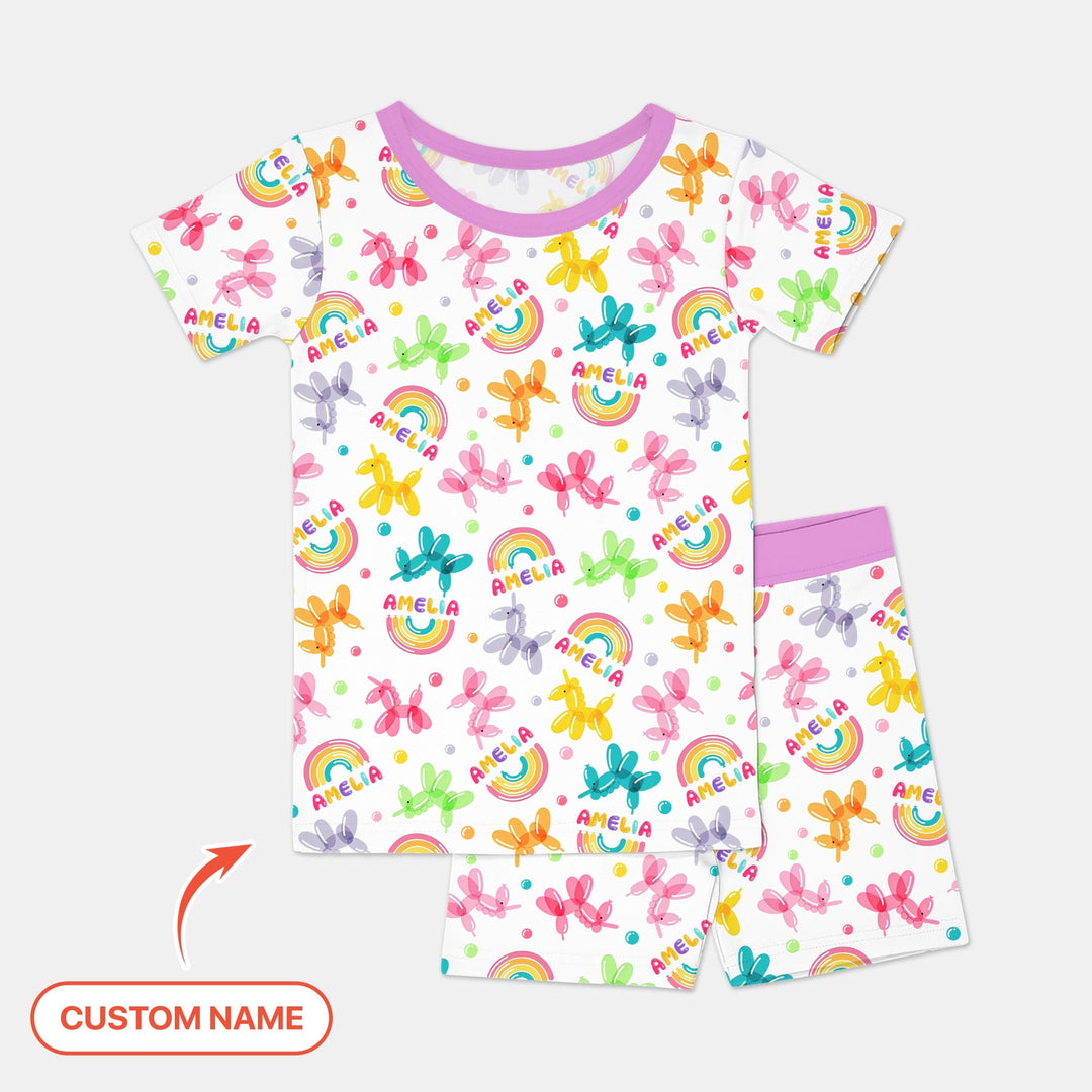 Sweet Balloon Dreams Custom Name Two Piece Short Sleeve Shorts Pajama Set