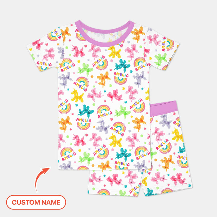 Sweet Balloon Dreams Custom Name Two Piece Short Sleeve Shorts Pajama Set