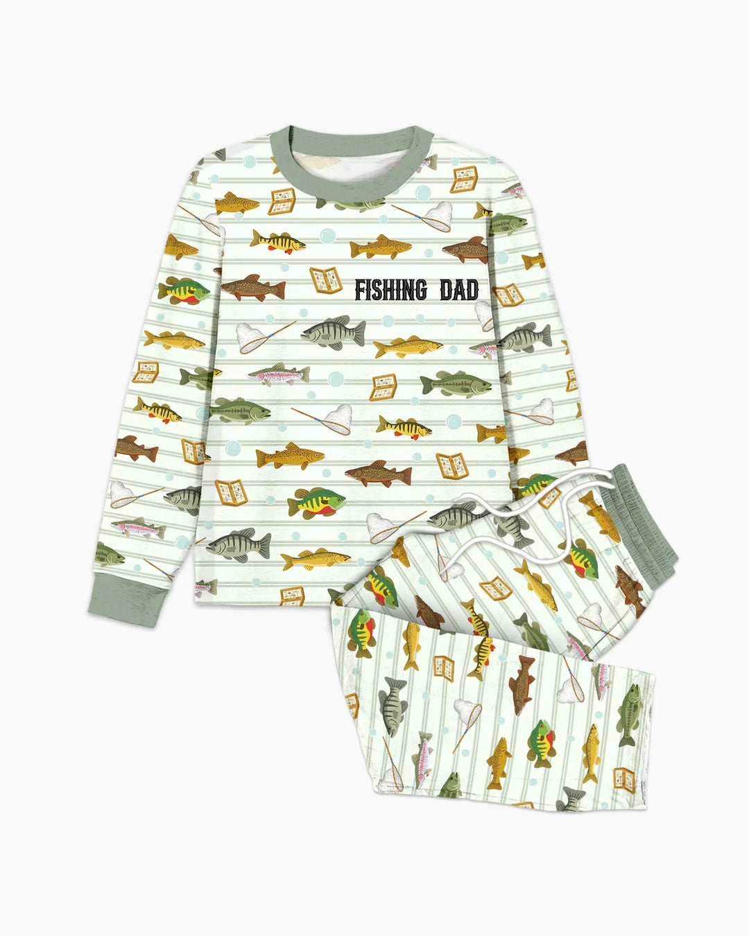Conjunto de pijama de bambú bordado para hombre "Papá y yo" de pesca a juego