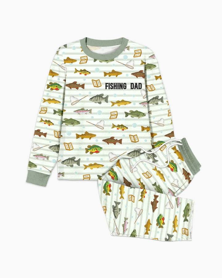 Conjunto de pijama de bambú bordado para hombre "Papá y yo" de pesca a juego