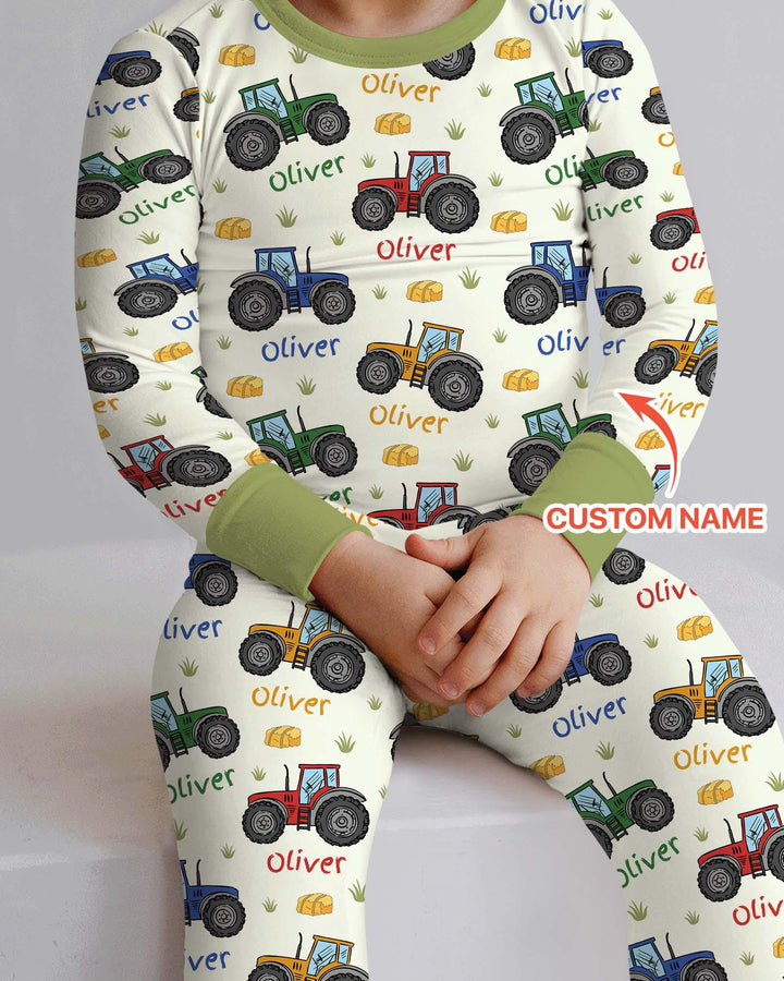 Conjunto de pijama de manga larga de dos piezas de bambú personalizado con el nombre "Un poco de tierra nunca hizo daño"