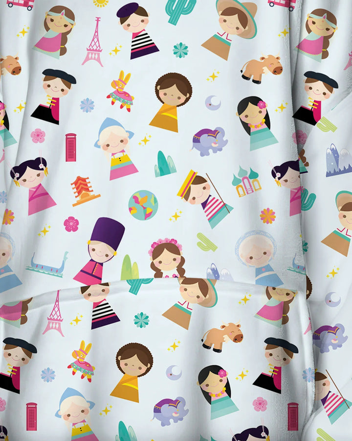 Tiny Friends Around the World Wearable Bamboo Blanket Hoodie