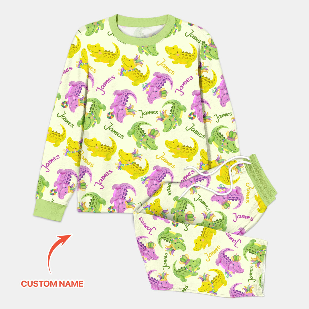 Custom Name Mardi Gras Alligator Men's Pajama Set