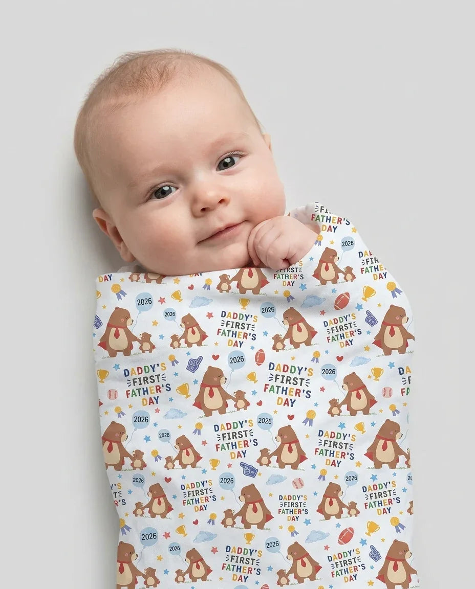 First Father's Day Daddy Bear Family Matching swaddle blanket