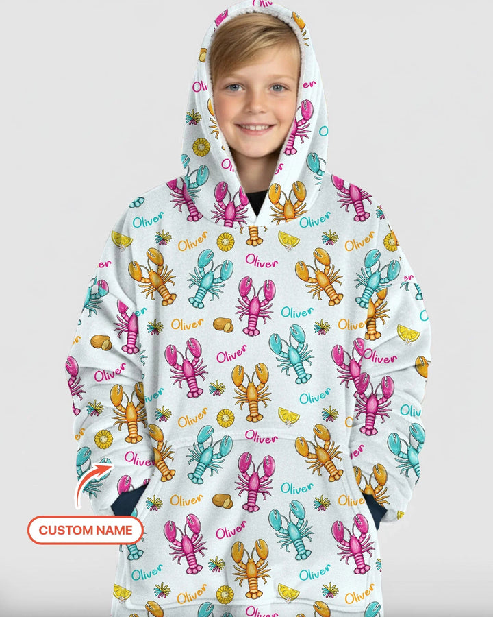 Custom Name Crawfish Crew Bamboo Wearable Hooded Blanket