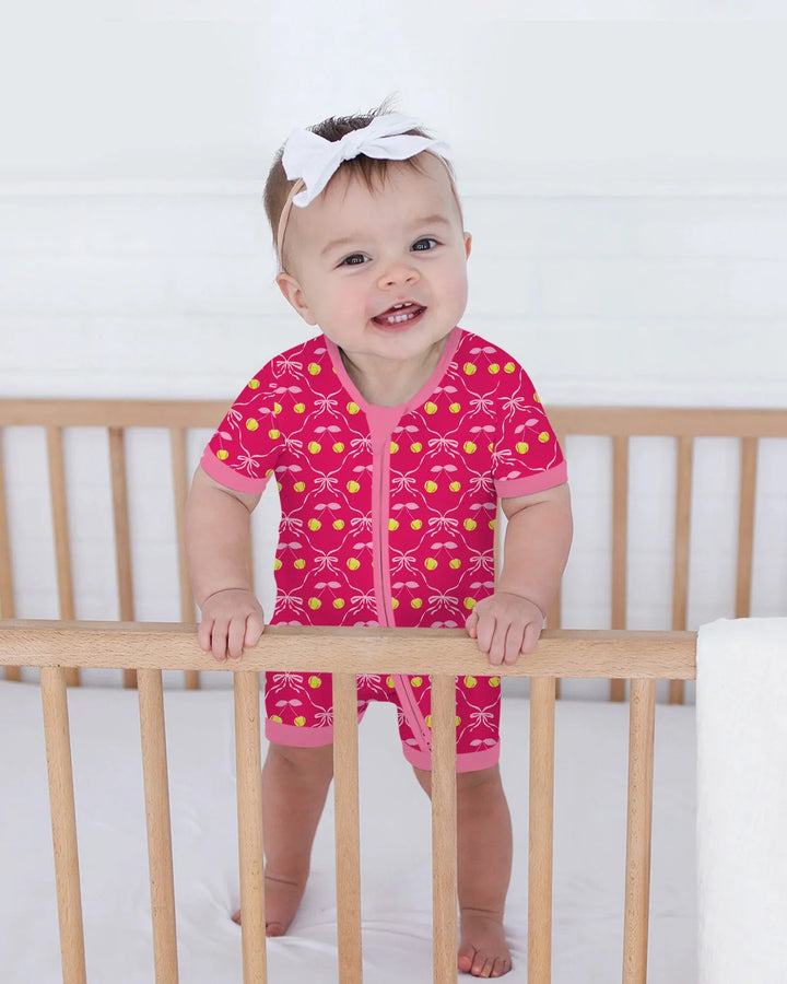 Cherry Baseball Softball Mom and Girl Matching Bamboo Shorty Zippy