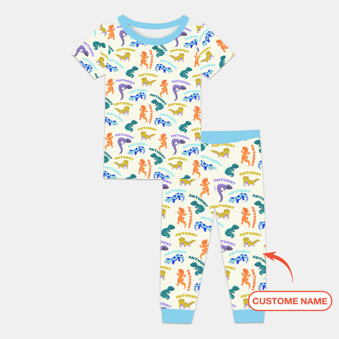 Custom Name Little Salamander Two Piece Short Sleeve Pajama Set