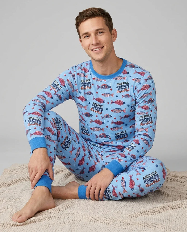 Stars and Stripes Fish Bamboo Men's Pajama Set