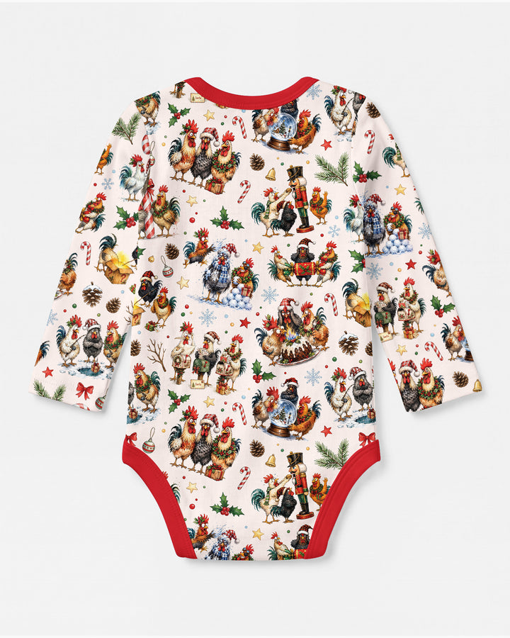 Funny Roosters On Christmas Bamboo Bodysuit