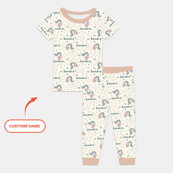 Bohemian Baby Zodiac Signs Custom Name Two Piece Short Sleeve Pajama Set