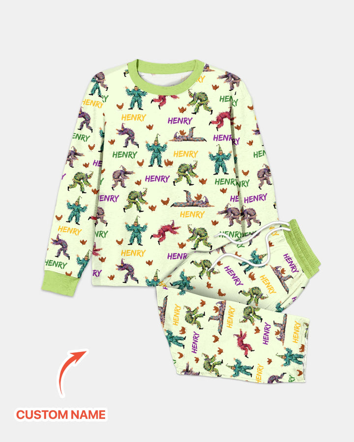Custom Name Mardi Gras Chicken Chase Family Matching Men's Pajama Set