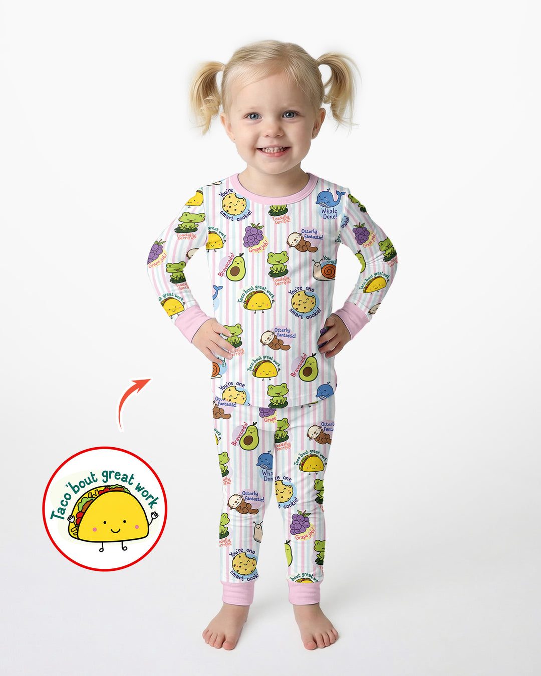 Cute Animal and Food Pun Bamboo Two Piece Long Sleeve Pajama Set