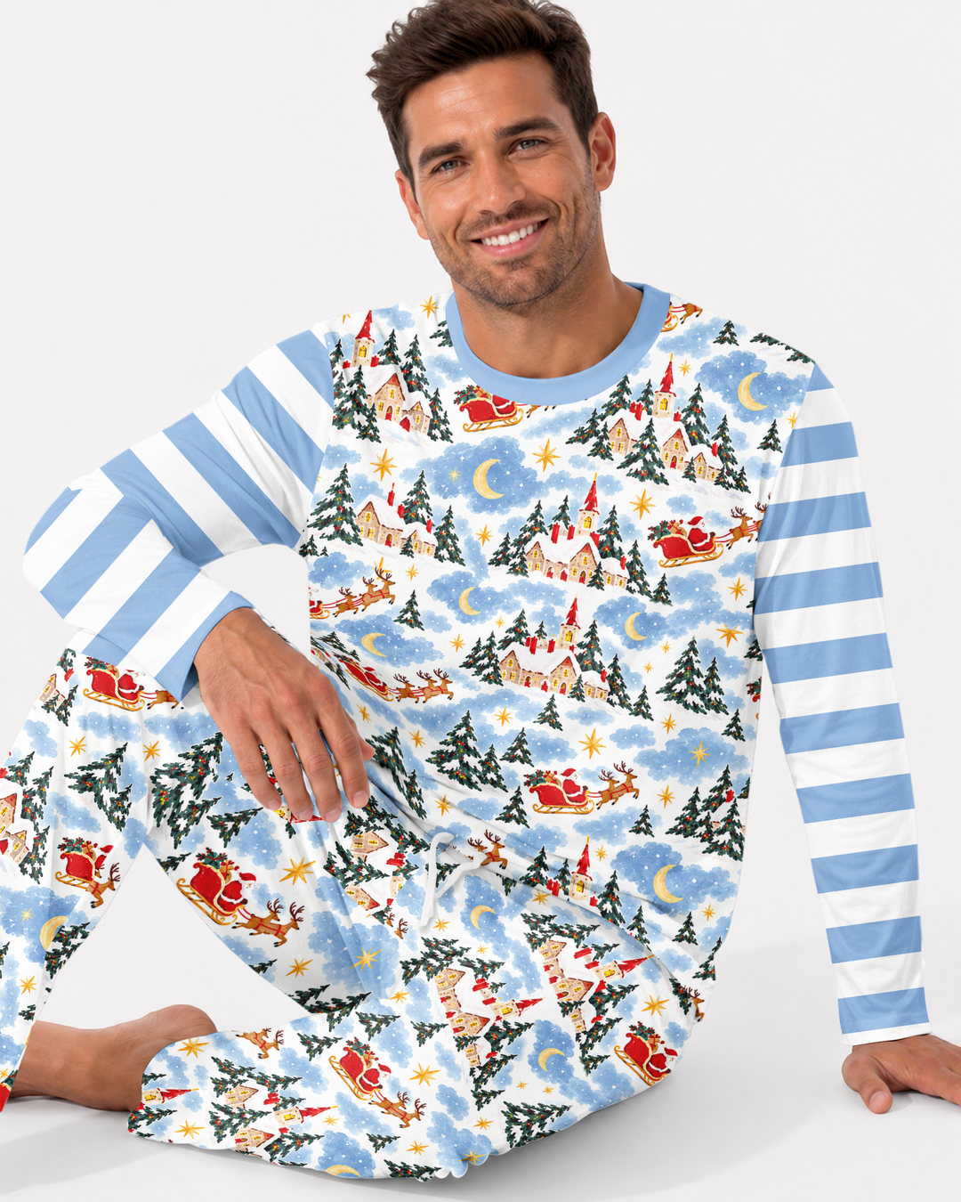Whimsical Santa's Winter Village Bamboo Men's Pajama Set