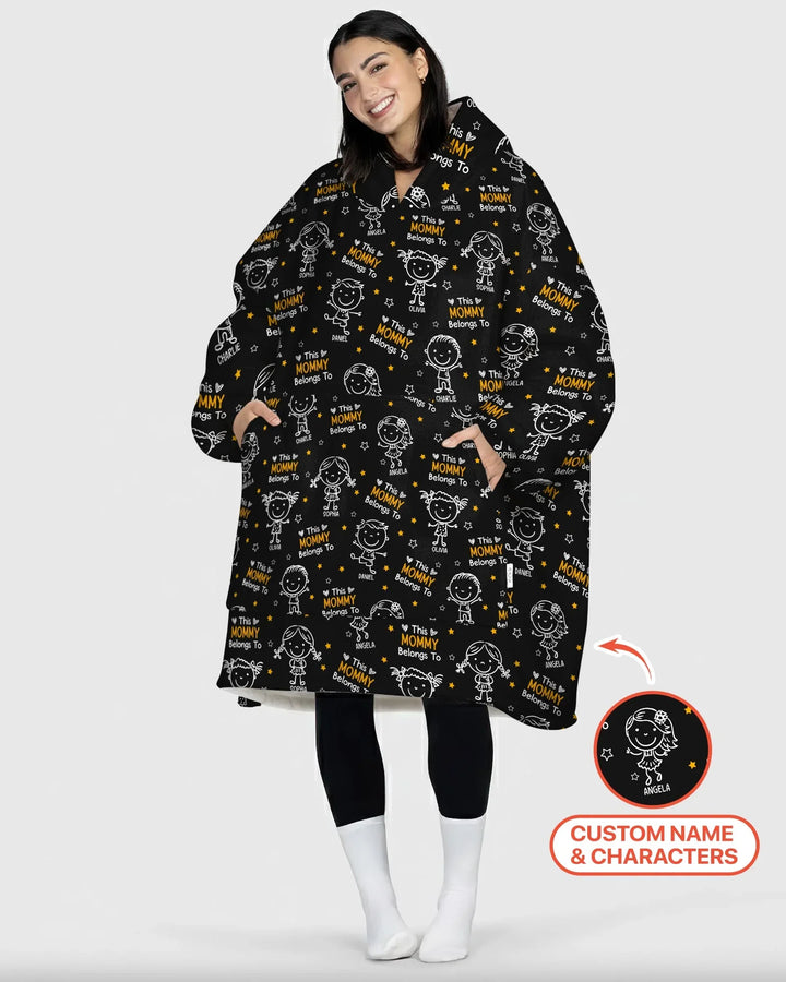 Custom Name "This Mommy Belongs To" Doodle Bamboo Blanket Hoodie