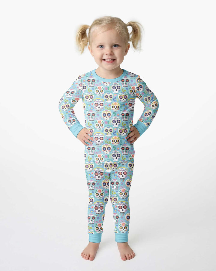 Floral Skull Bamboo Two Piece Long Sleeve Pajama Set