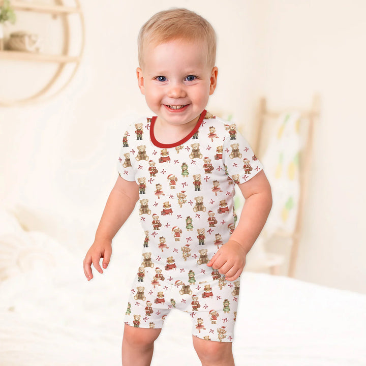Christmas Teddy Bears Two Piece Short Sleeve Shorts Pajama Set