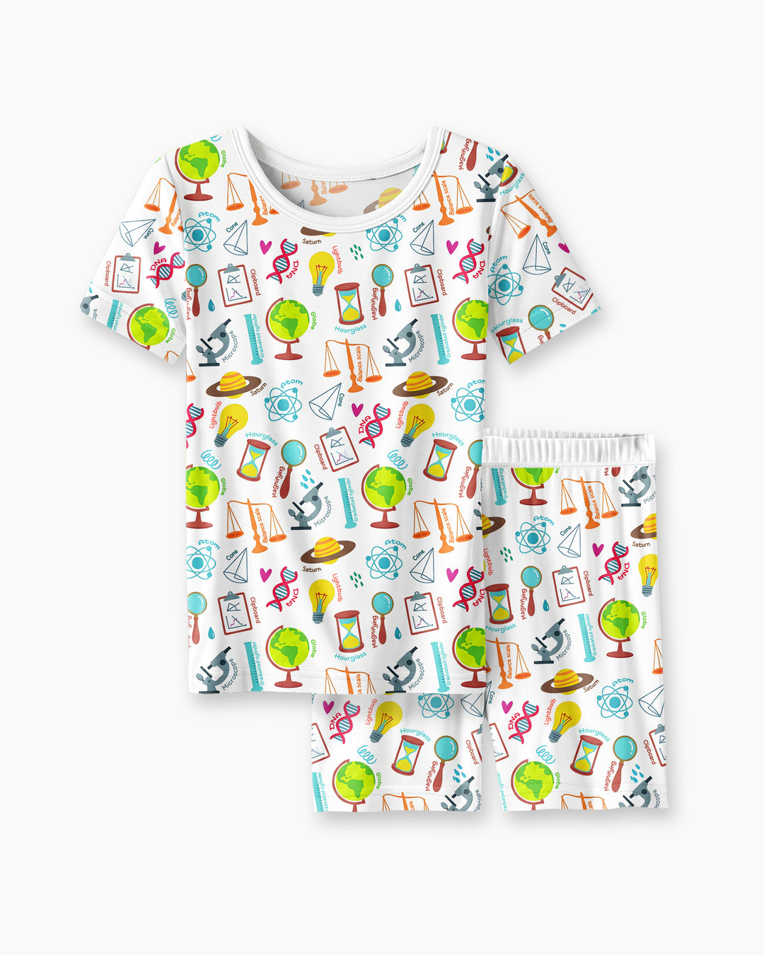 Tiny Scientist Explores The World Bamboo Two Piece Short Sleeve Shorts Pajama Set