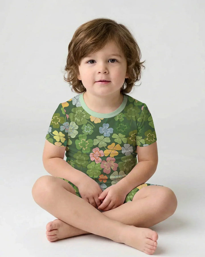 Lucky 4 Leaf Clover Two Piece Short Sleeve Shorts Pajama Set