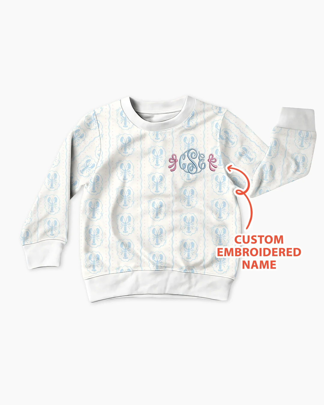 Custom Monogram Letter Embroidered Baby Bamboo Crewneck Sweatshirt