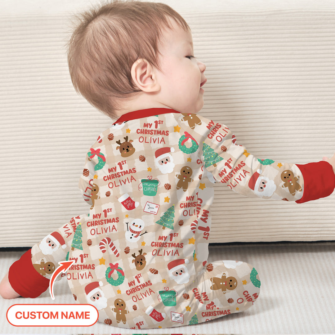 Custom Name My First Christmas Mocha Gingham Convertible Zippy