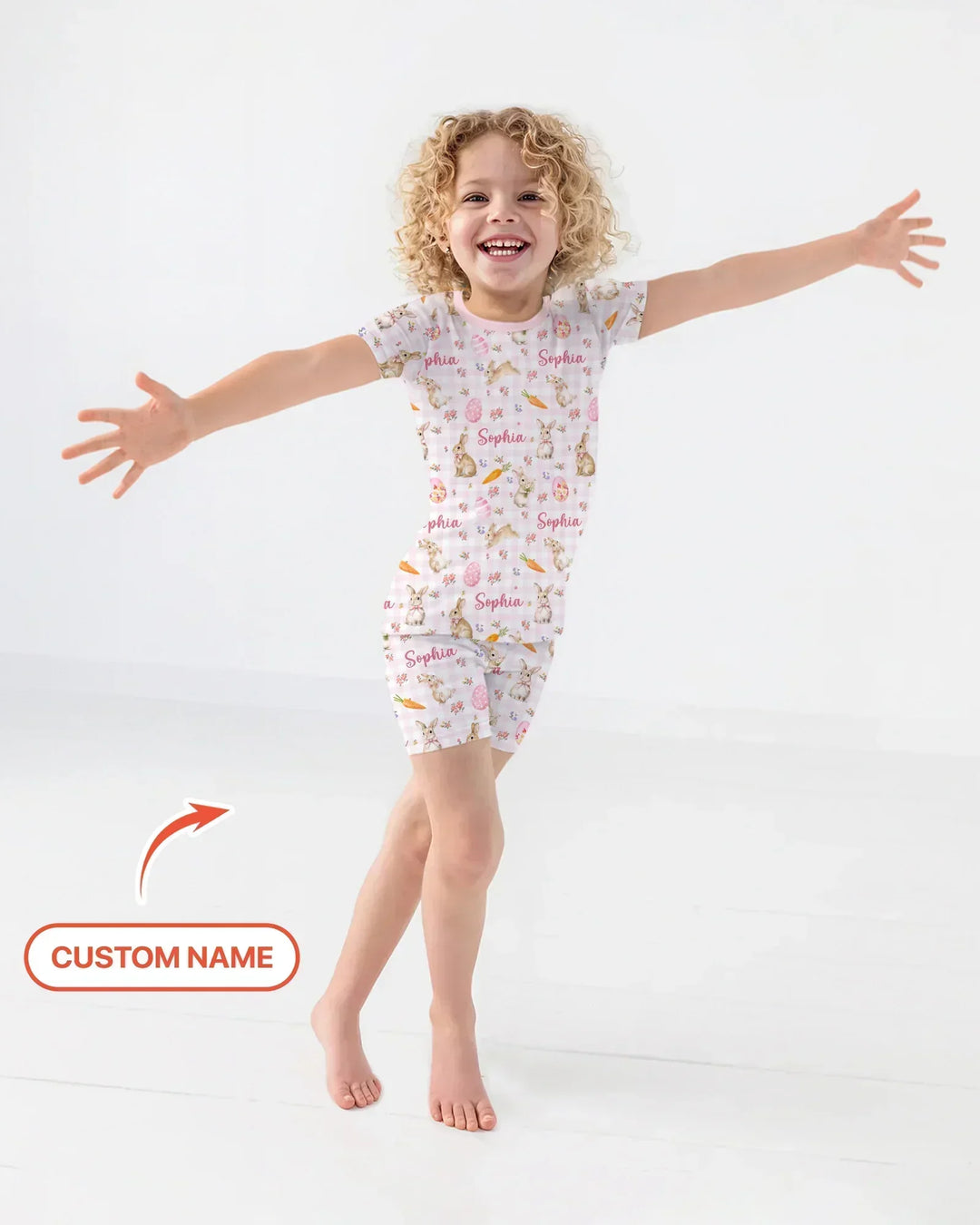 Custom Name Bunny Garden Two Piece Short Sleeve Shorts Pajama Set