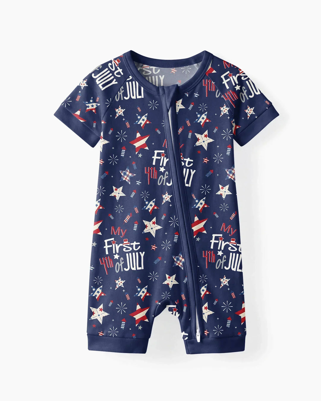 My First 4th of July Star Striped  Bamboo Shorty Zippy