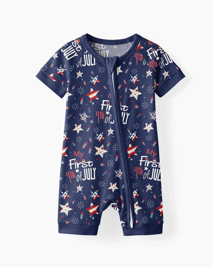 My First 4th of July Star Striped  Bamboo Shorty Zippy