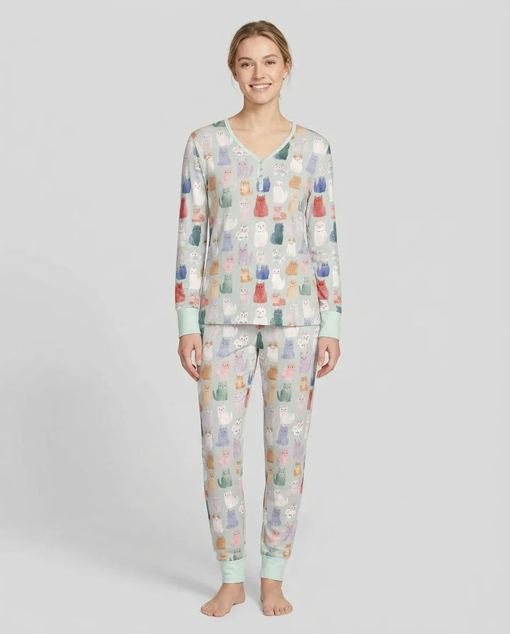 Enchanted Happy Kitty Family Matching Bamboo Women Pajama Set
