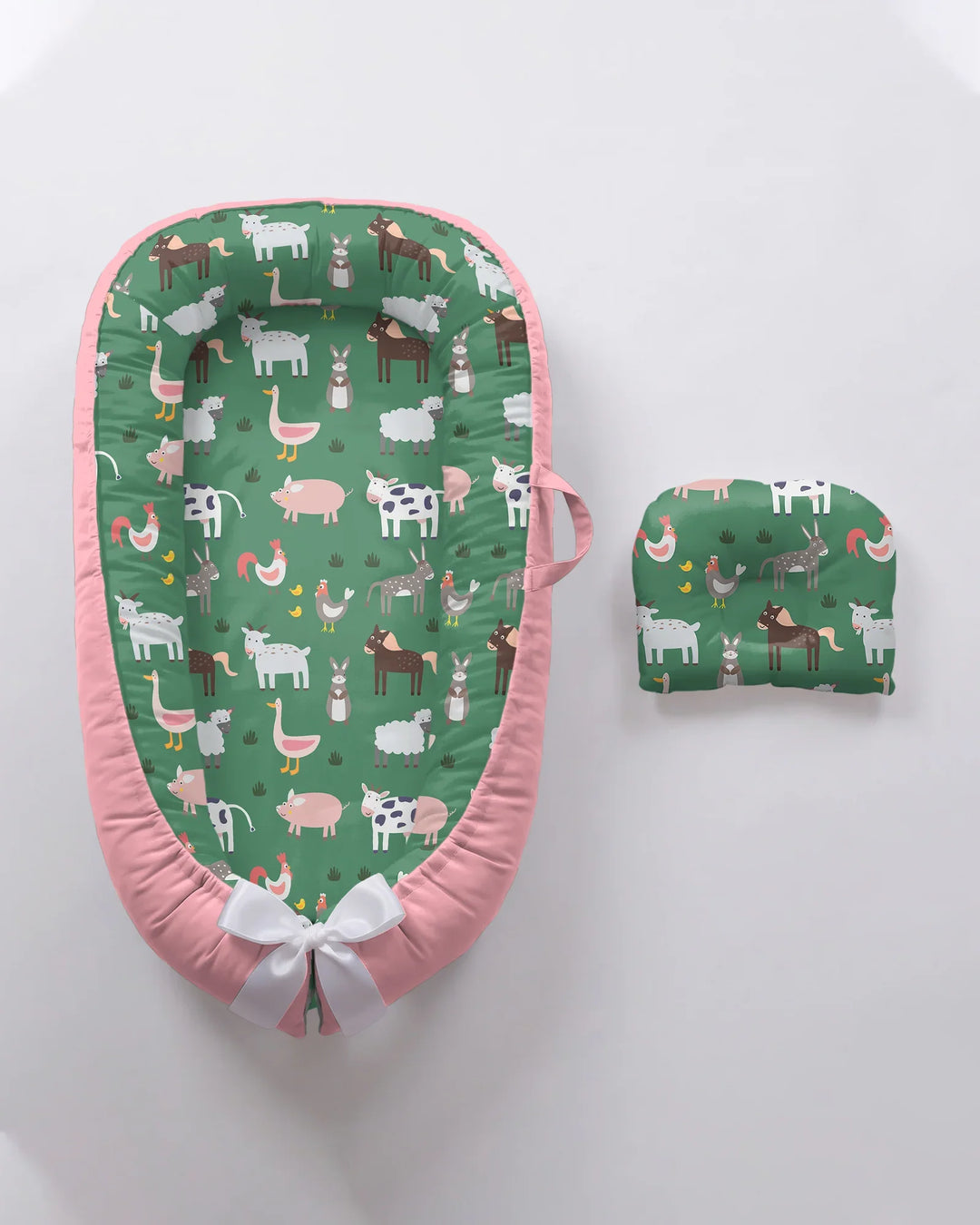 Green Farm Animals Bamboo Baby Nest Bed
