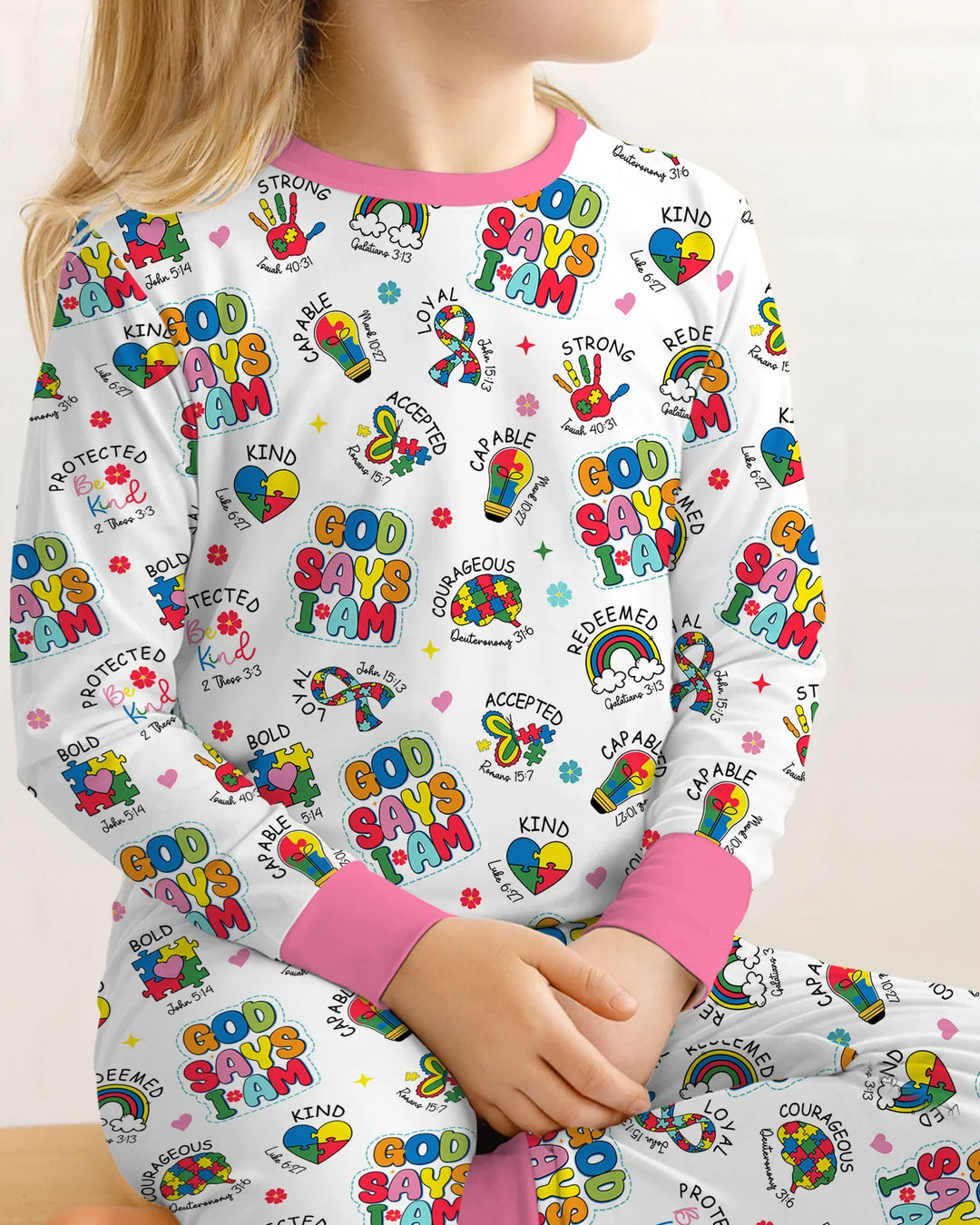 God Says I Am Autism Awareness Bamboo Two Piece Long Sleeve Pajama Set