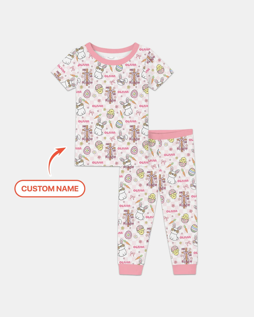 Custom Name Retro Easter Two Piece Short Sleeve Pajama Set