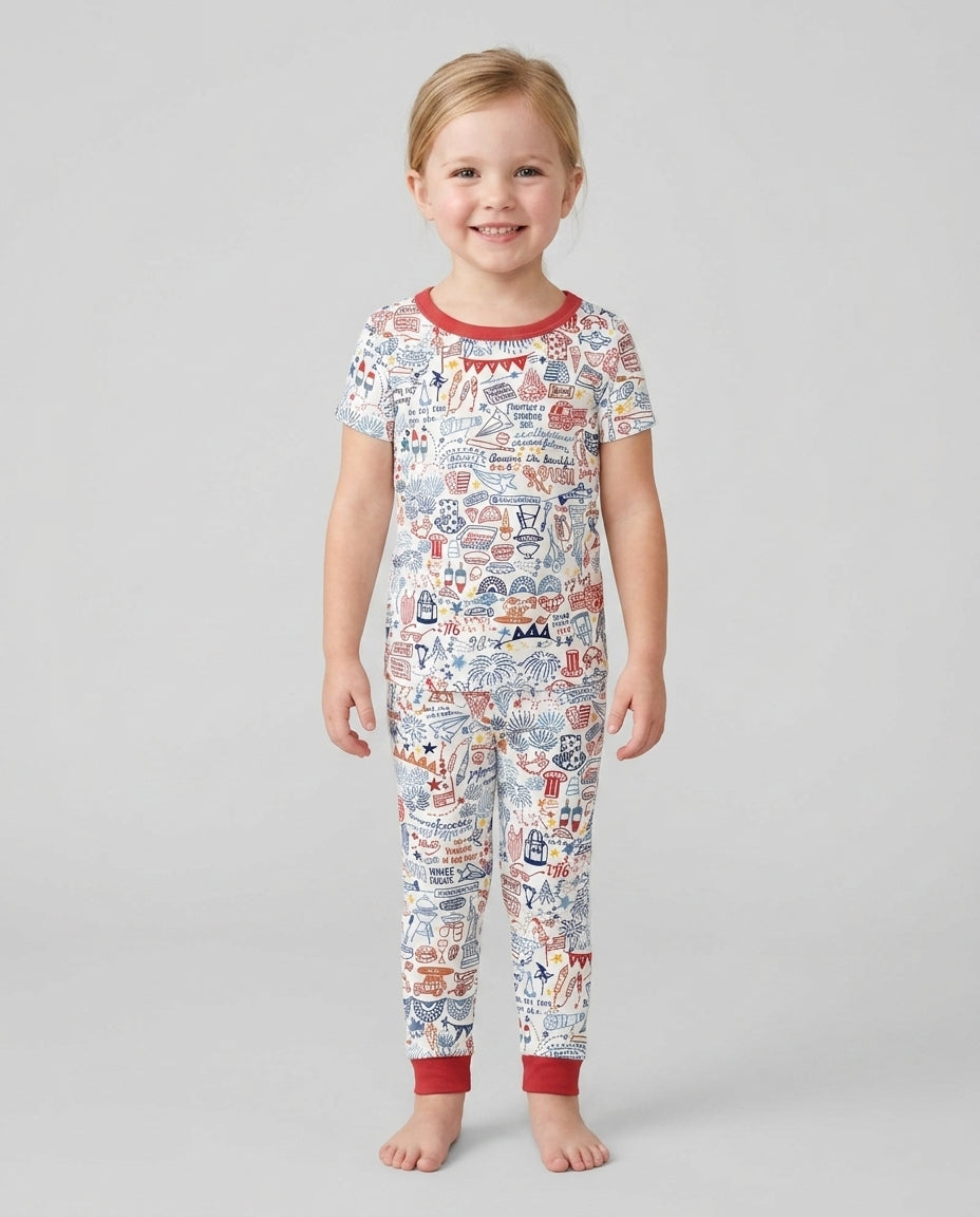 Liberty Doodle 250th Family Matching Bamboo Two Piece Short Sleeve Pajama Set