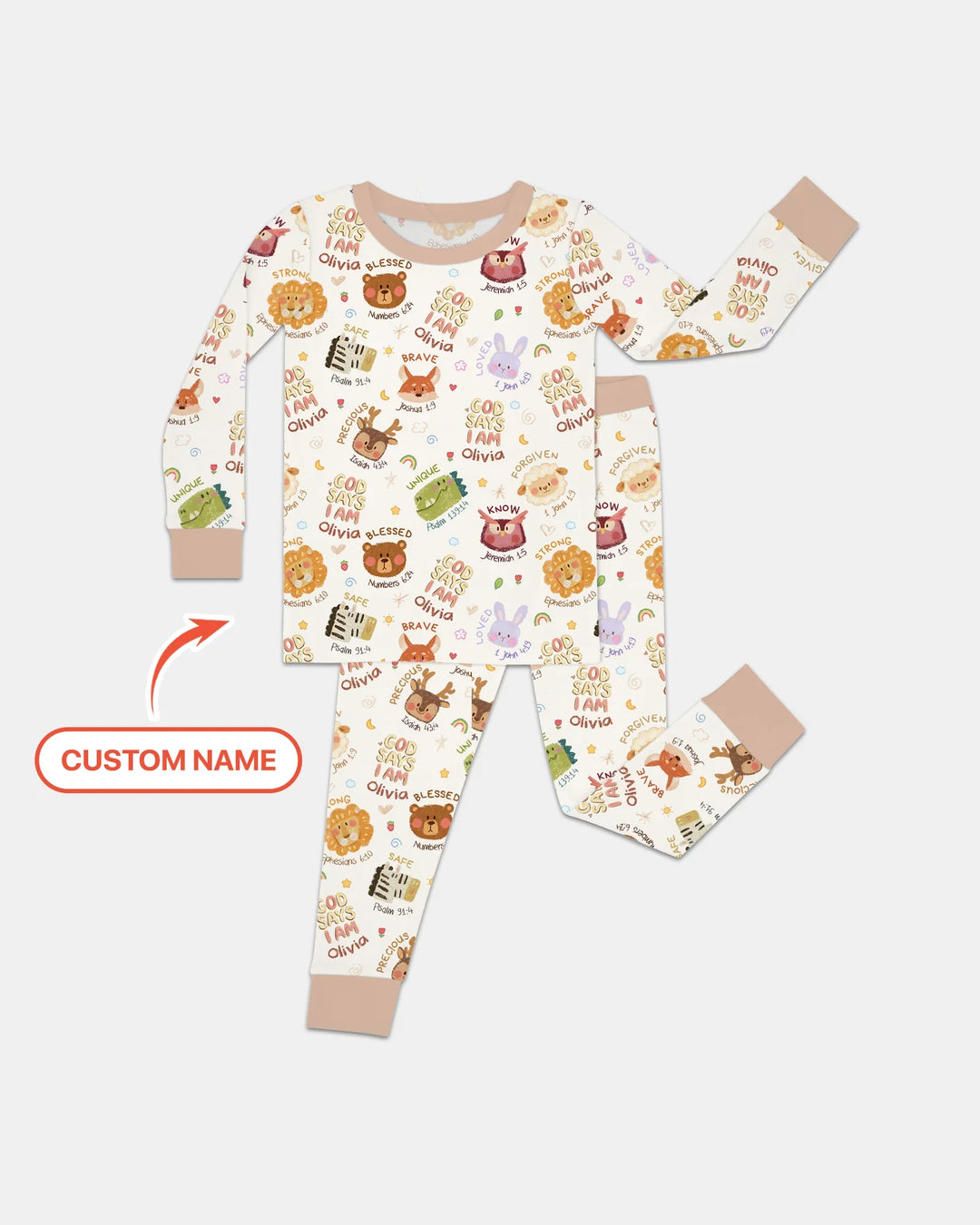 God Says I Am — Little Flock Custom Name Two Piece Long Sleeve Pajama Set