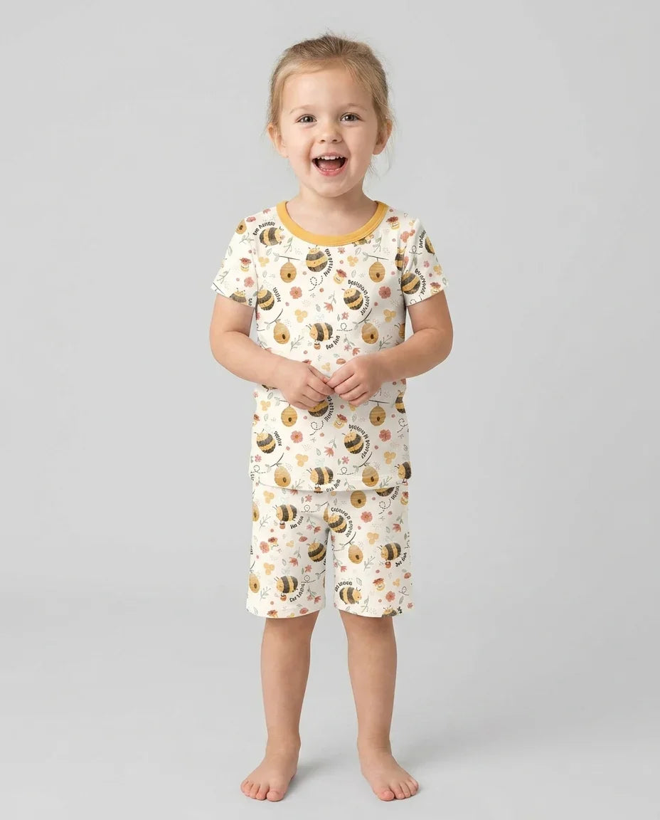 Bee Kind Custom Name Bamboo Two Piece Short Sleeve Shorts Pajama Set