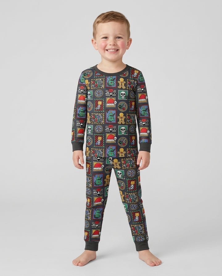Retro Spooky Christmas Stamp Bamboo Two Piece Long Sleeve Pajama Set