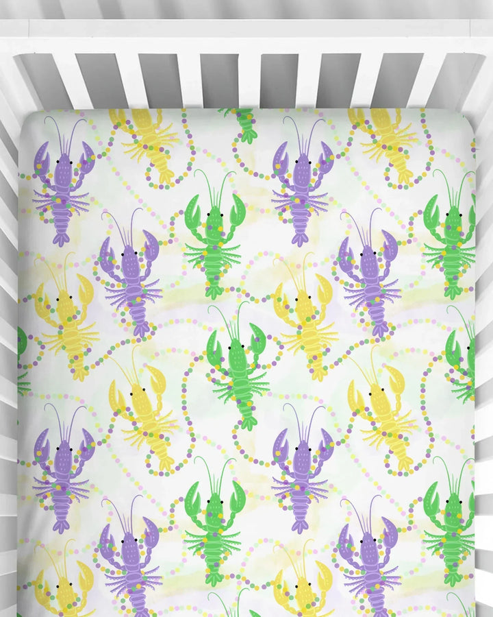 Mardi Gras Crawfish Family Matching Bamboo Fitted Crib Sheet