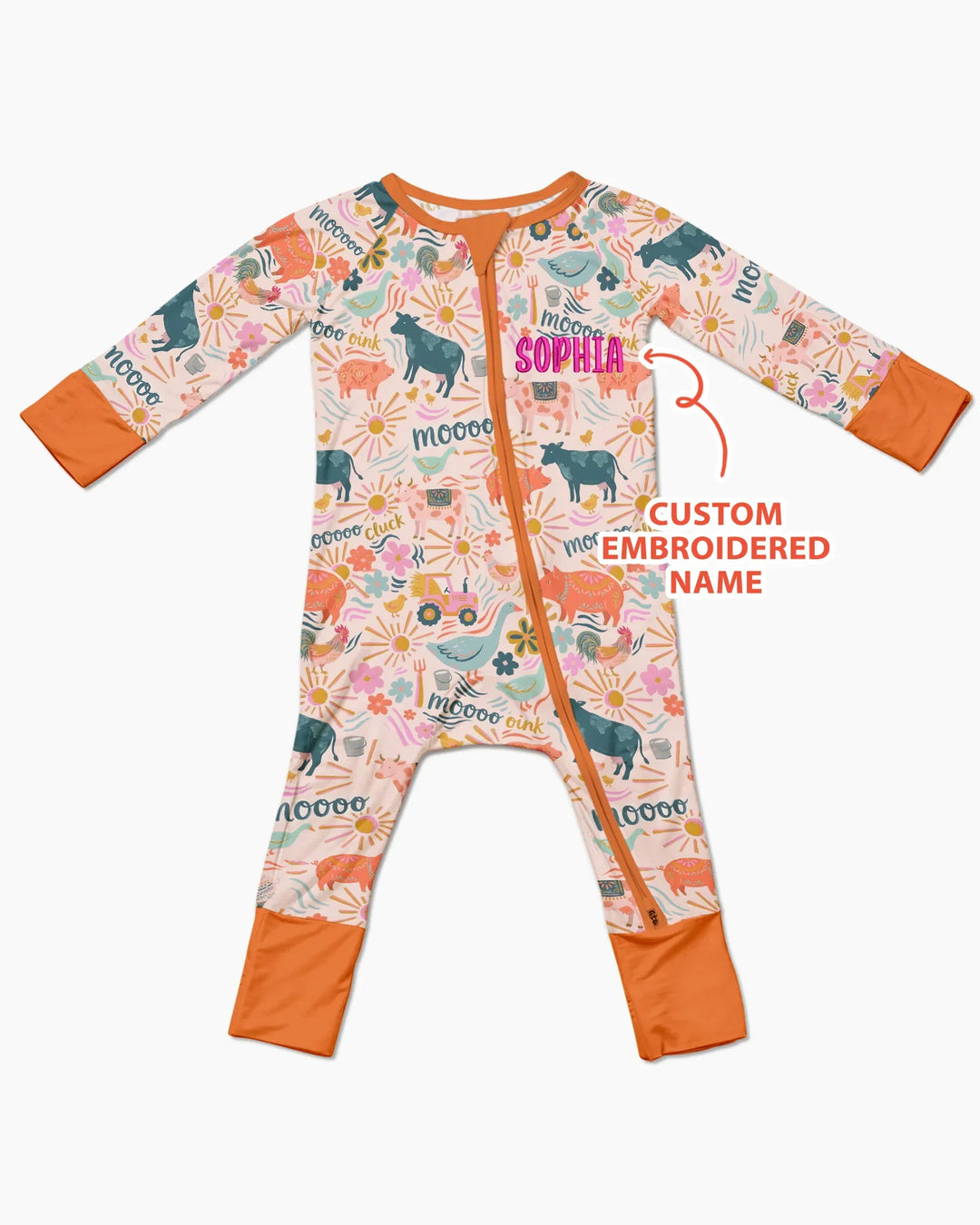 Custom Name Embroidered Colorful Farm Life Bamboo Convertible Zippy