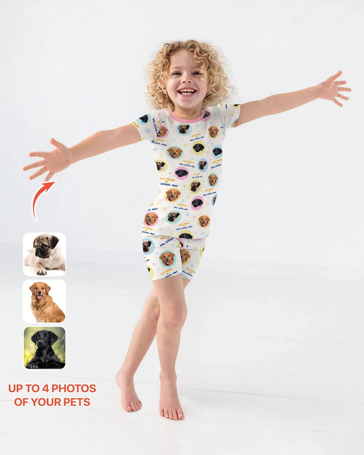 Best Friend Custom Name And Pet Photos Bamboo Two Piece Short Sleeve Shorts Pajama Set