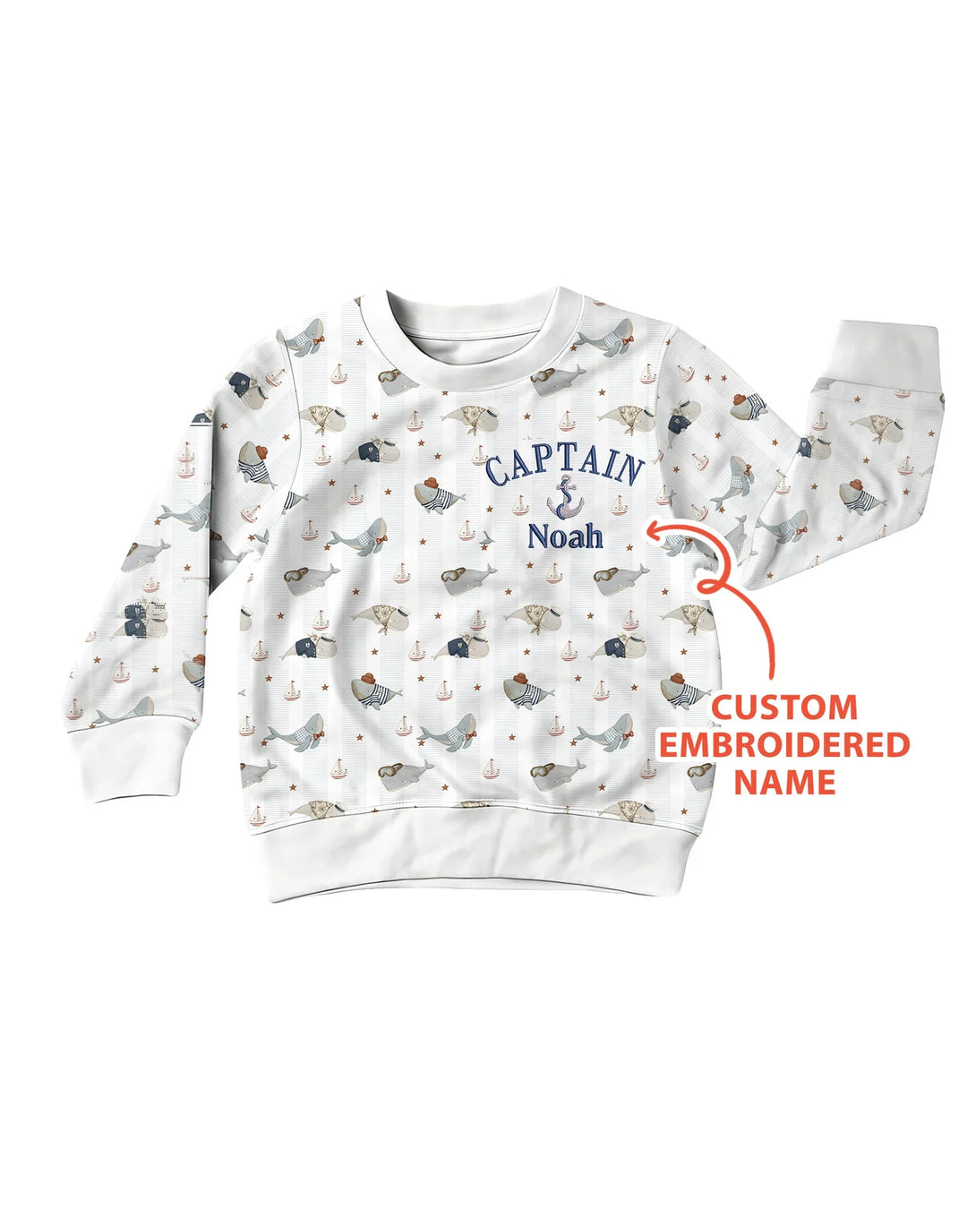 Custom Embroidered Name Little Captain of the Whale Crew Bamboo Crewneck Sweatshirt