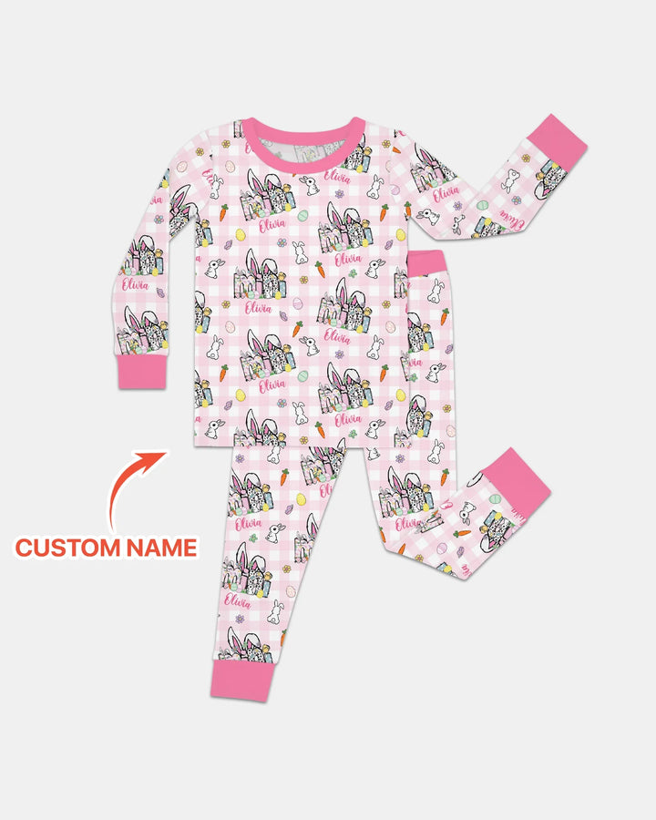 Custom Name Easter Family Matching Two Piece Long Sleeve Pajama Set
