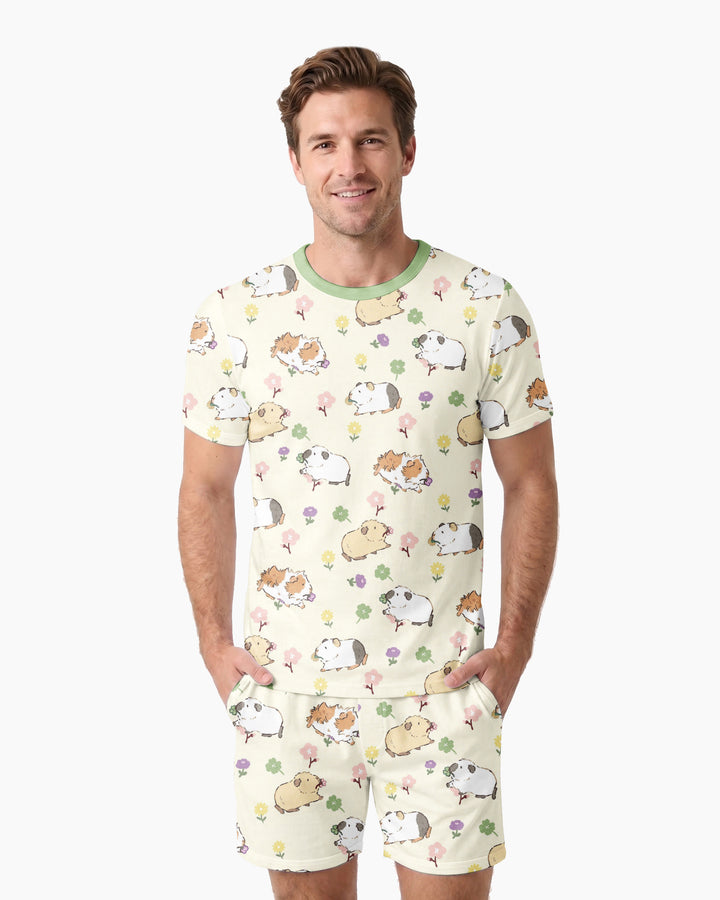 Guinea Pig Garden Bamboo Men Short Sleeve Short Pajama Set