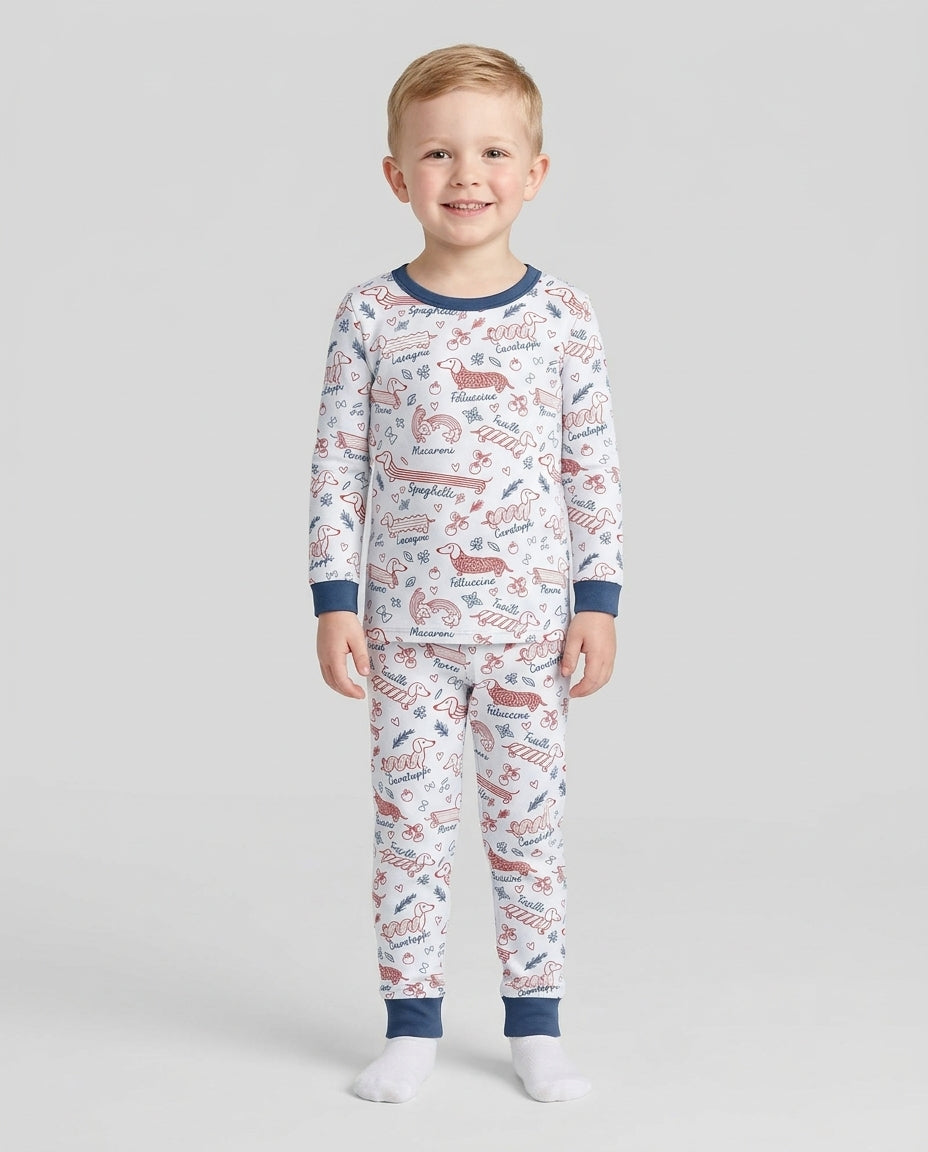 Funny Dachshund Pasta Pups Bamboo Two Piece Long Sleeve Pajama Set
