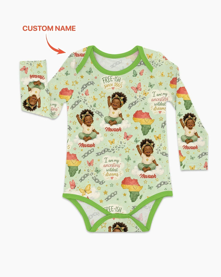 Custom Name Juneteenth I Am My Ancestors' Wildest Dream Bamboo Bodysuit