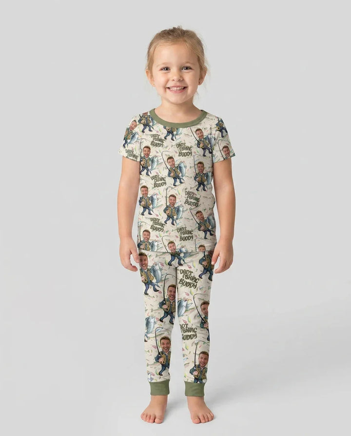 Custom Photo Dad Fishing's Buddy Daddy & Me Matching Bamboo Two Piece Short Sleeve Pajama Set