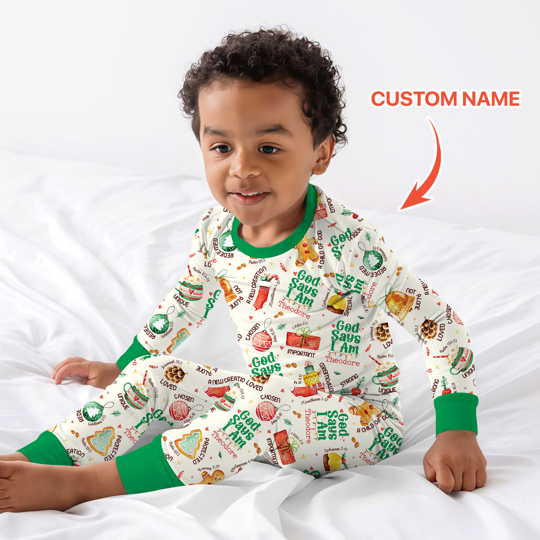 God Says I Am Custom Name Joyful Christmas Two Piece Long Sleeve Pajama Set