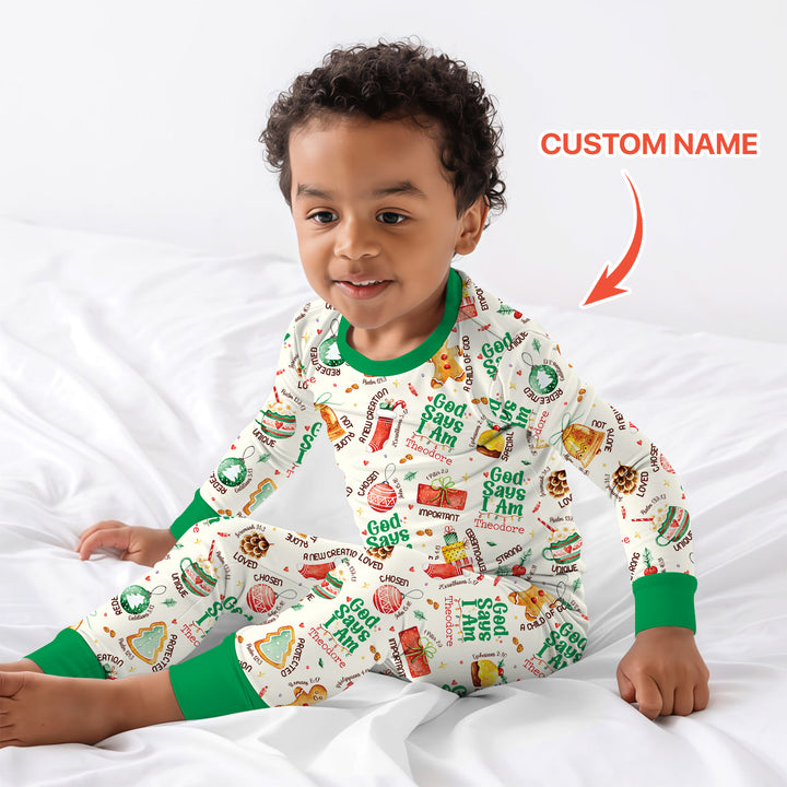 God Says I Am Custom Name Joyful Christmas Two Piece Long Sleeve Pajama Set