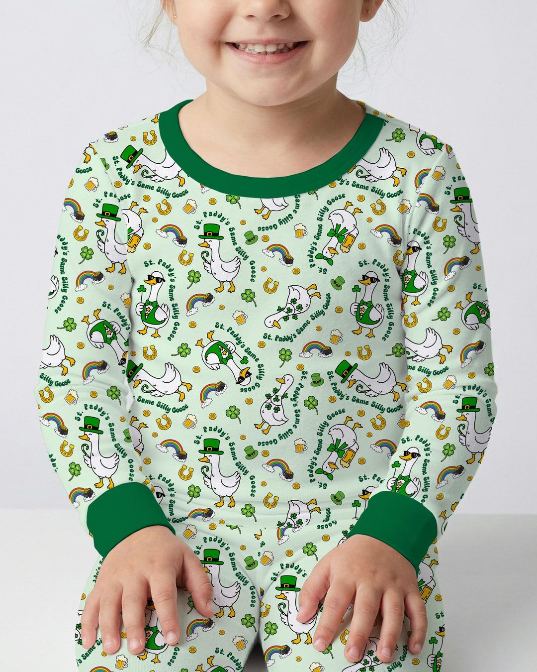 St. Patrick's Day Silly Goose Two Piece Long Sleeve Pajama Set