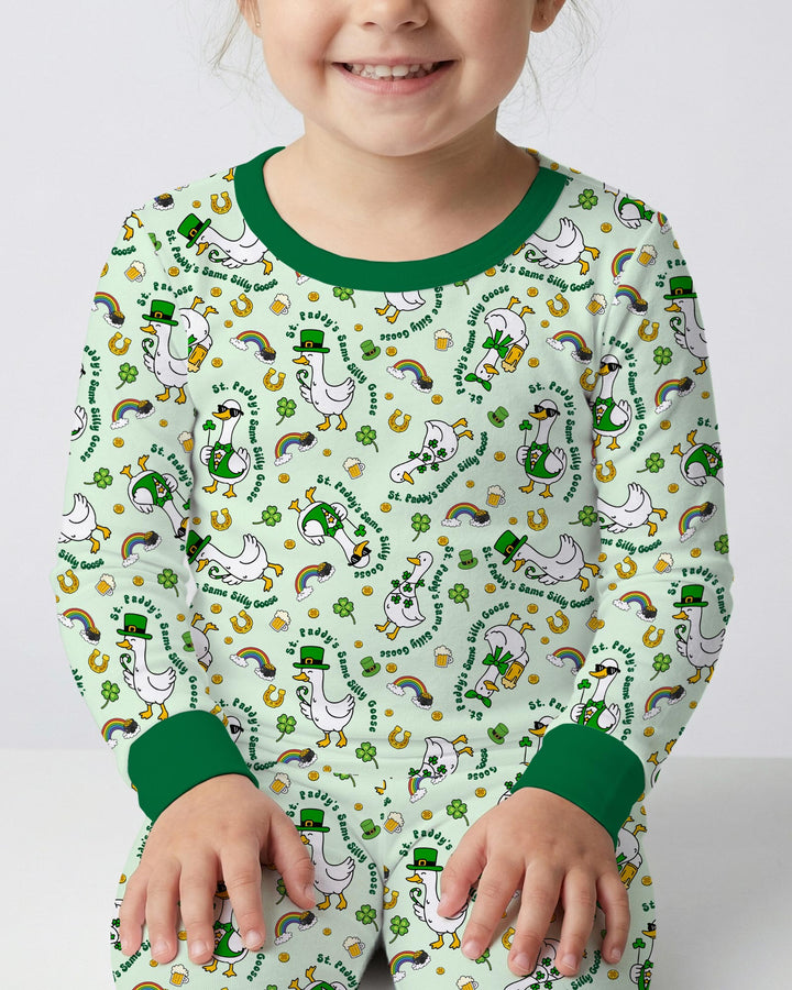 St. Patrick's Day Silly Goose Two Piece Long Sleeve Pajama Set