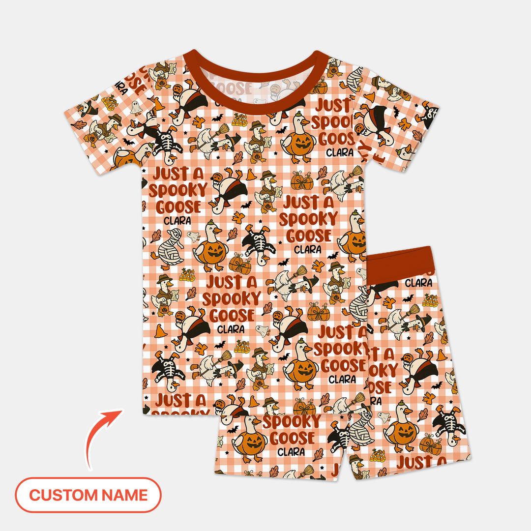 Just A Spooky Goose Custom Name Girl Version Short Sleeve Shorts Pajama Set