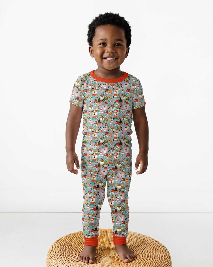 Christmas Woodland Deer Fox Bear Bamboo Two Piece Short Sleeve Pajama Set